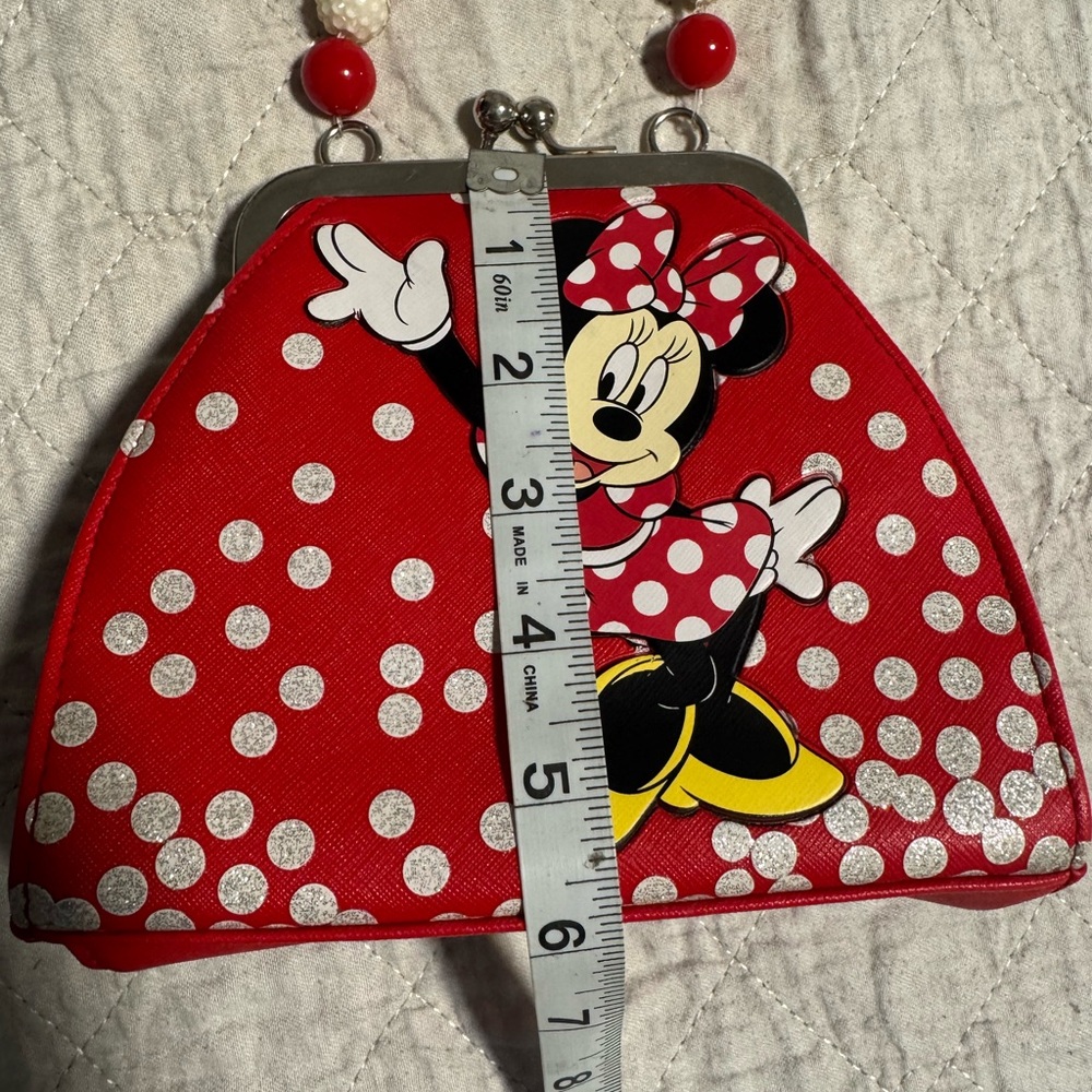 Disney Minnie Mouse Red Polka Dot Kiss Lock Purse Mini Handbag Cute Reto Style - Picture 5 of 7